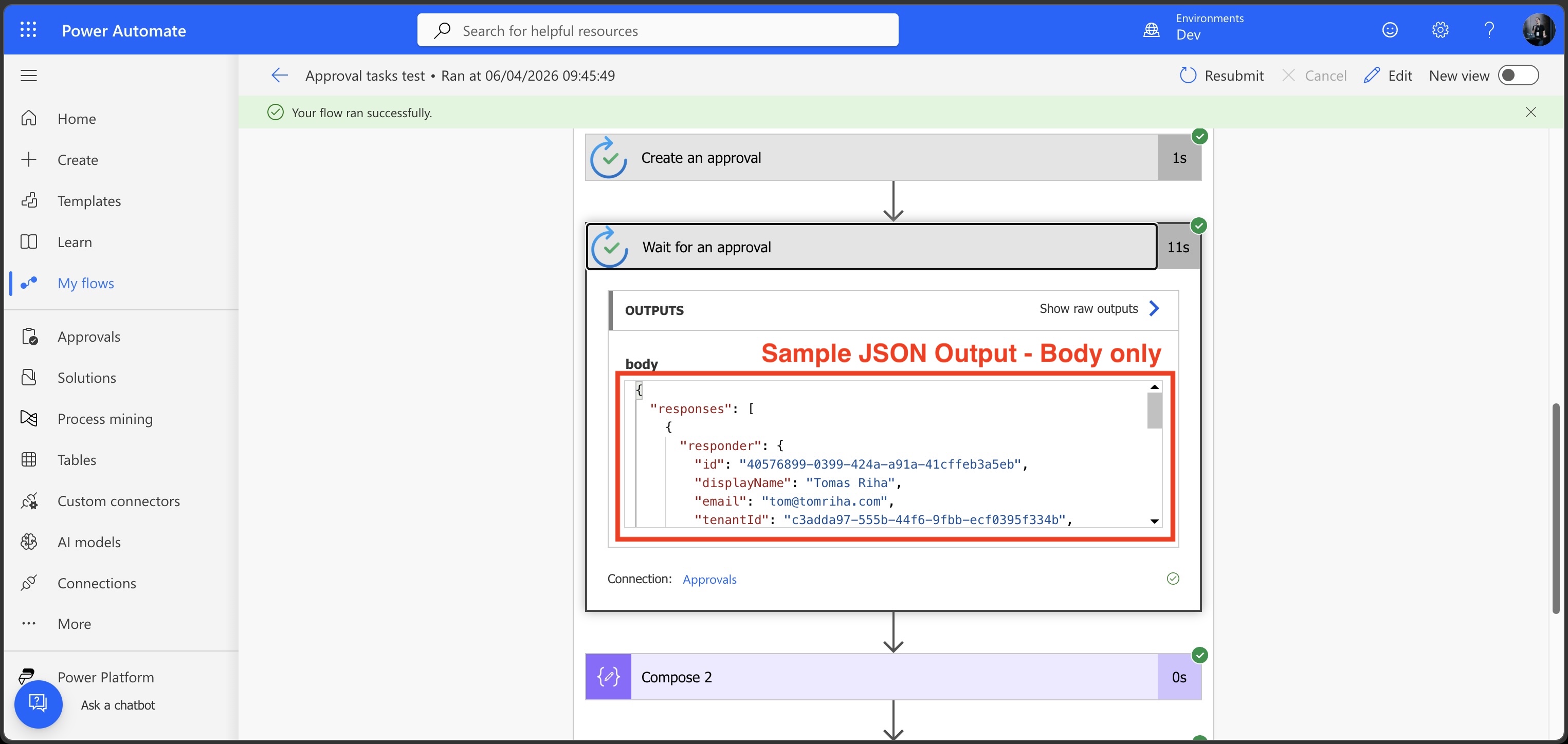 Where to find the JSON sample in Body only mode
